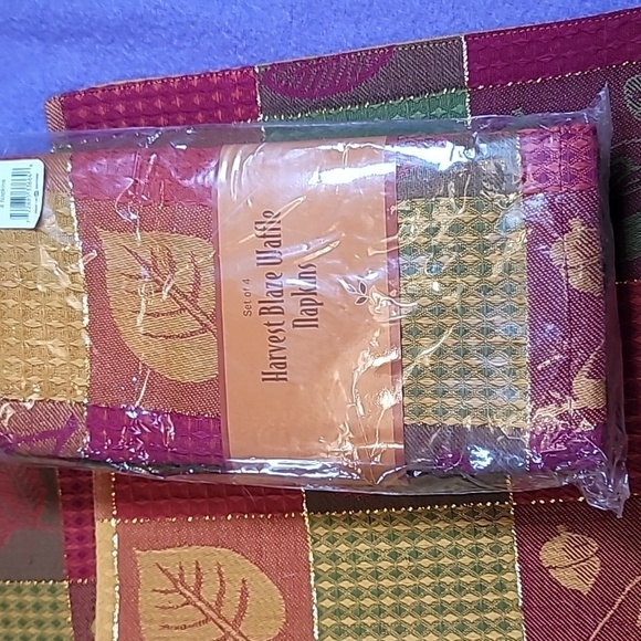 0719. NWTs ~ Harvest Blaze Waffle Napkins (4) & Placemats (4)~ Beautiful ๐ - Picture 6 of 9